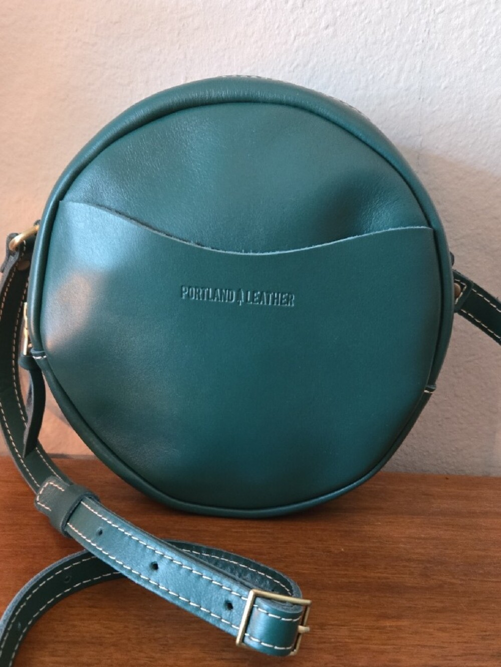 Portland Leather Teal Round Crossbody - Picture 2 of 5